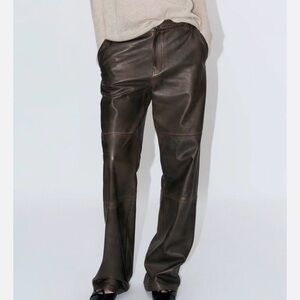 Zara Brown Genuine Leather Pants